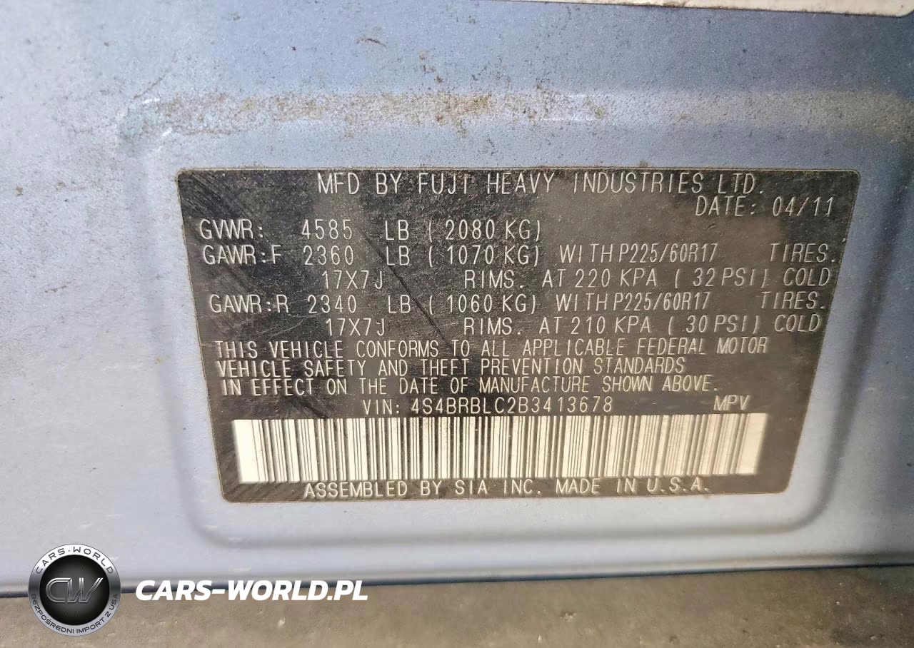2011 Subaru Outback 2.5I Limited VIN:4S4BRBLC2B3413678 - 12