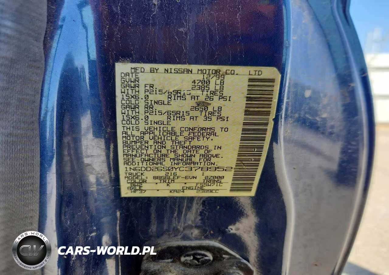 2000 Nissan Frontier Xe VIN:1N6DD26S0YC378952 - 12