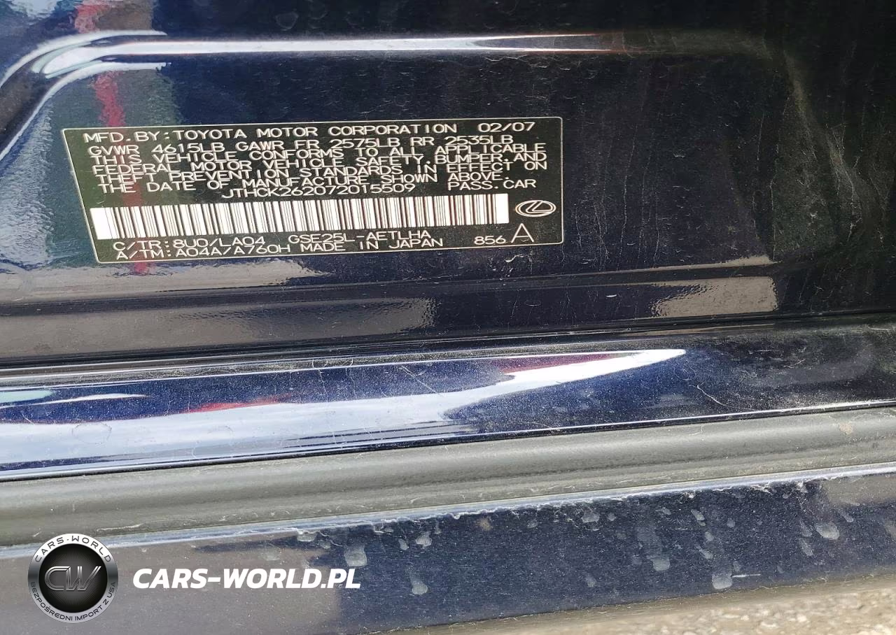 2007 Lexus Is 250 VIN:JTHCK262072015509 - 12