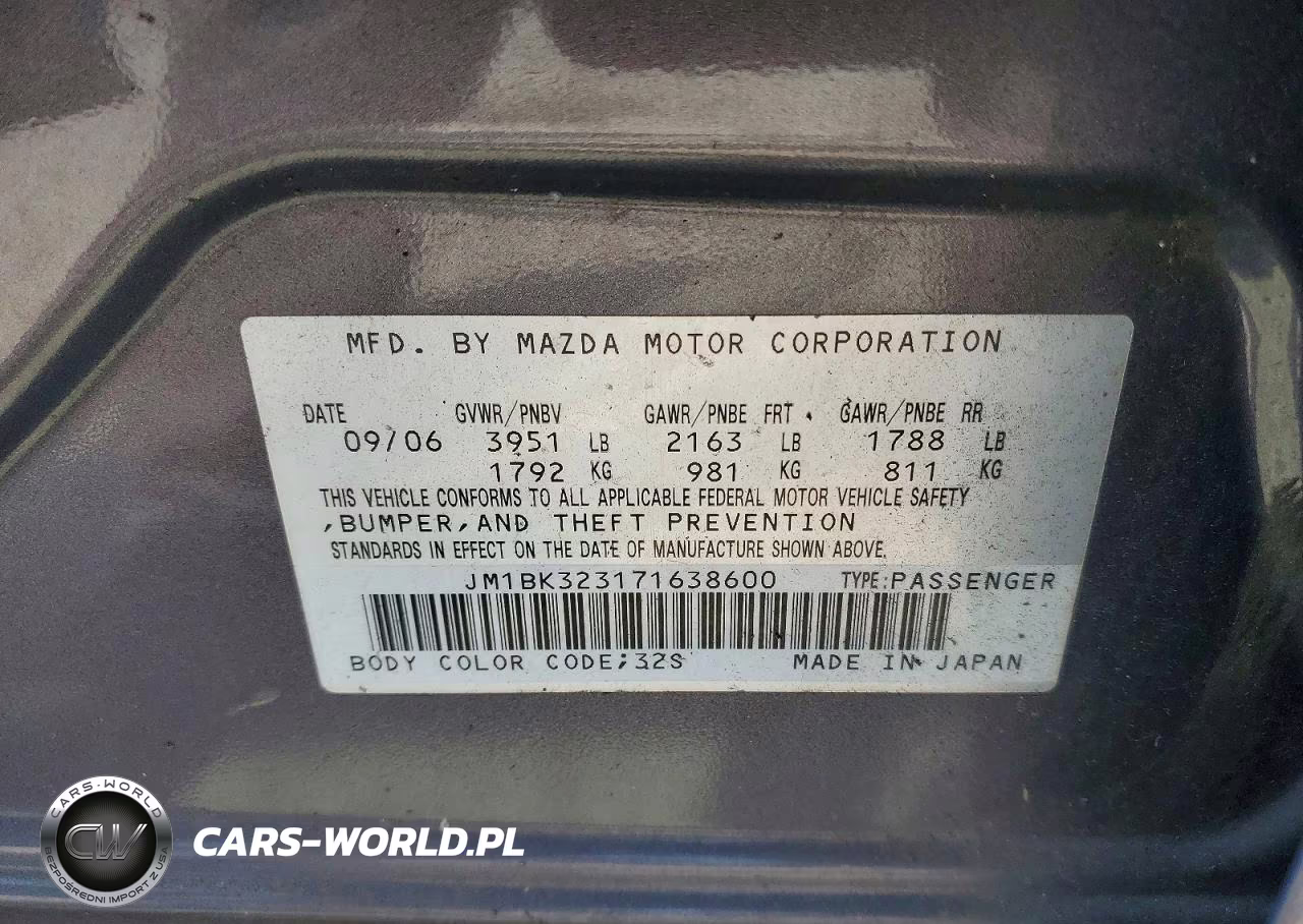 2007 Mazda 3 S VIN:JM1BK323171638600 - 12