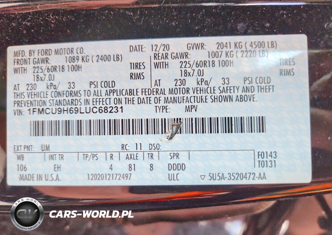 2020 Ford Escape Sel VIN:1FMCU9H69LUC68231 - 14