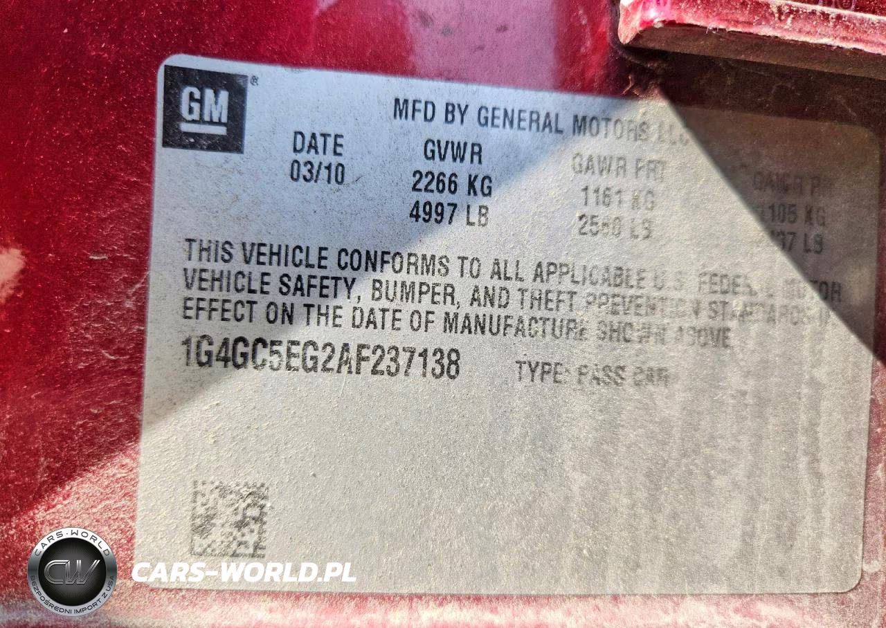 2010 Buick Lacrosse Cxl VIN:1G4GC5EG2AF237138 - 12