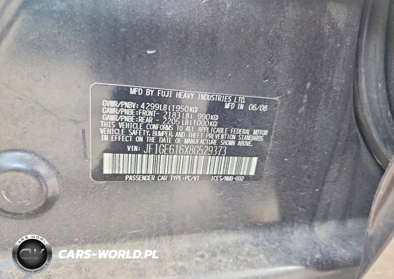 2008 Subaru Impreza 2.5I VIN:JF1GE616X8G529373 - 12
