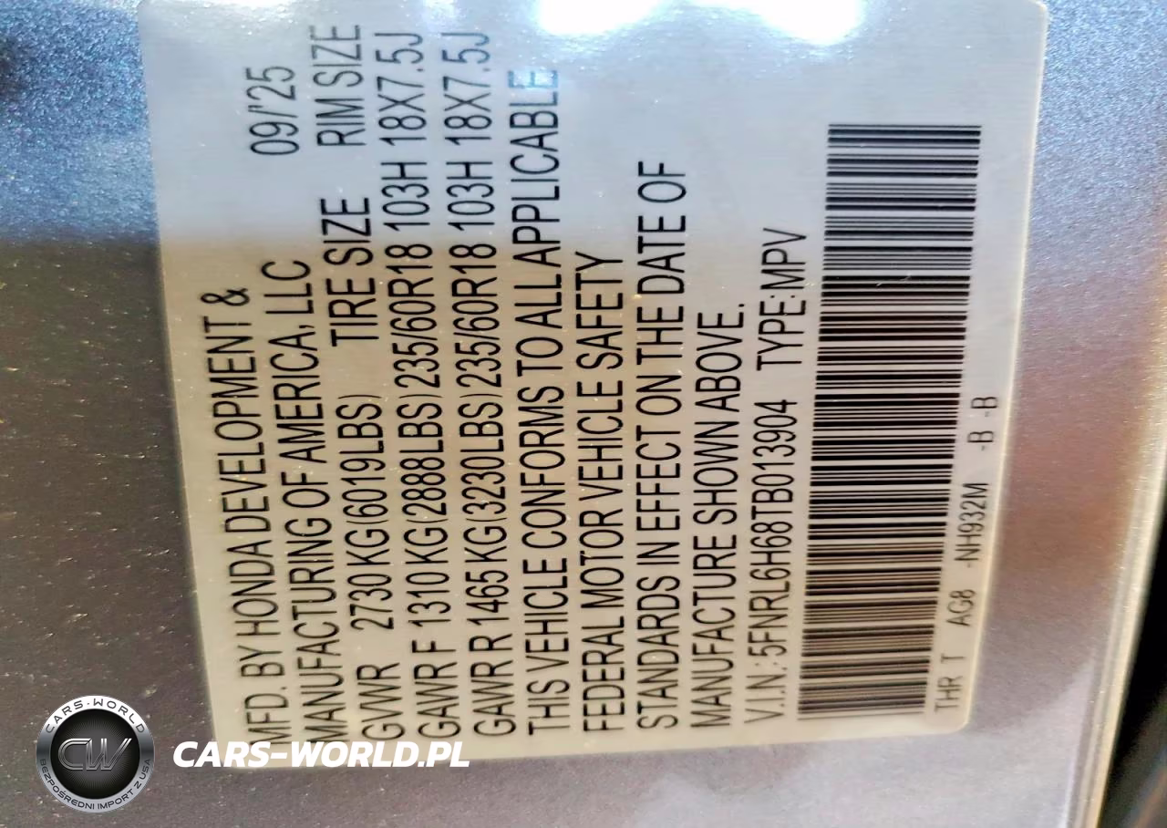 2026 Honda Odyssey Exl VIN:5FNRL6H68TB013904 - 13