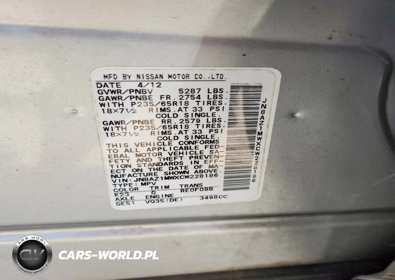 2012 Nissan Murano VIN:JN8AZ1MWXCW228186 - 13