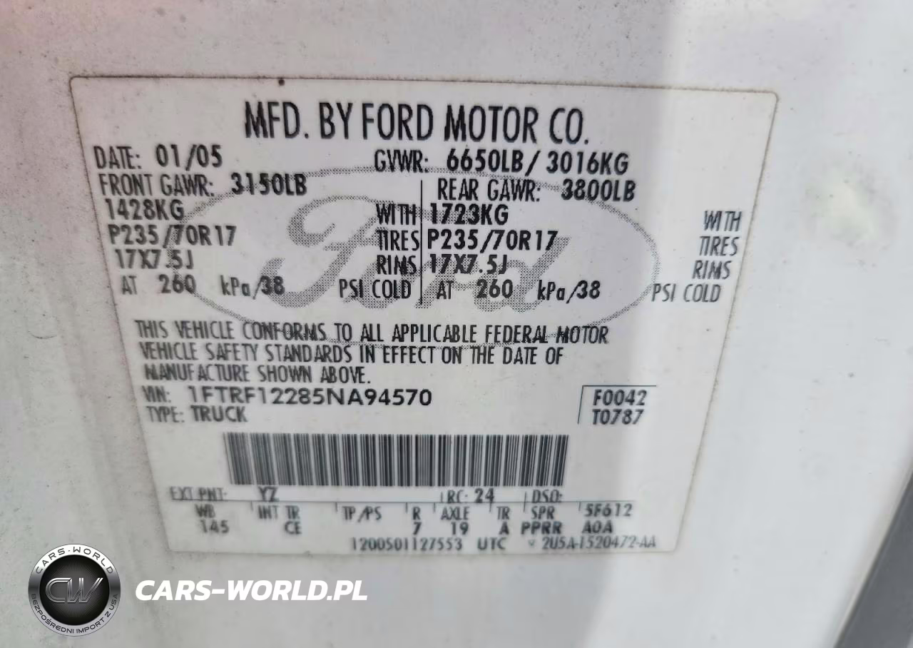 2005 Ford F150 VIN:1FTRF12285NA94570 - 12