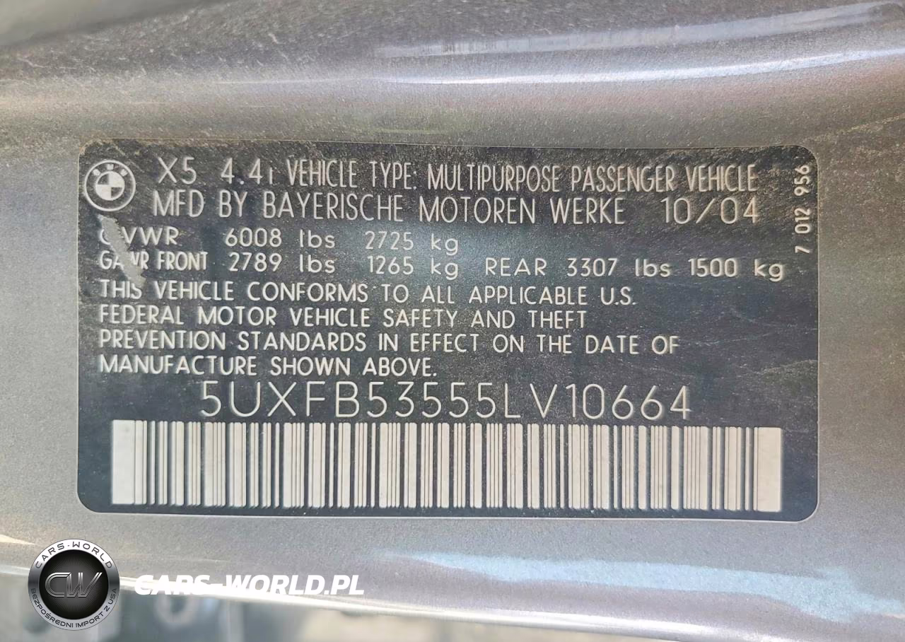 2005 BMW X5 4.4I VIN:5UXFB53555LV10664 - 13