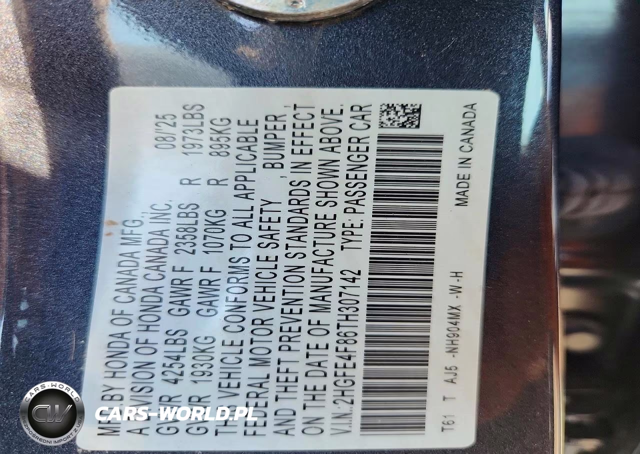 2026 Honda Civic Sport-Sport Touring VIN:2HGFE4F86TH307142 - 12