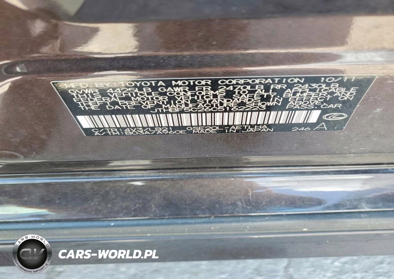 2012 Lexus Is 250 Base VIN:JTHBF5C26C5162223 - 12