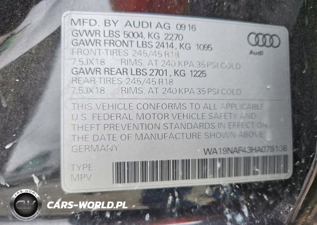 2017 Audi A4 Allroad Prestige VIN:WA19NAF43HA078166 - 12