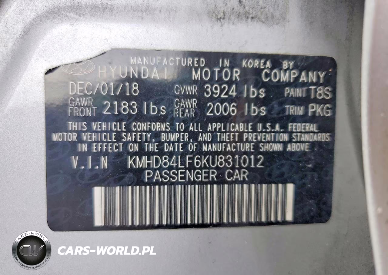 2019 Hyundai Elantra Value Edition VIN:KMHD84LF6KU831012 - 12