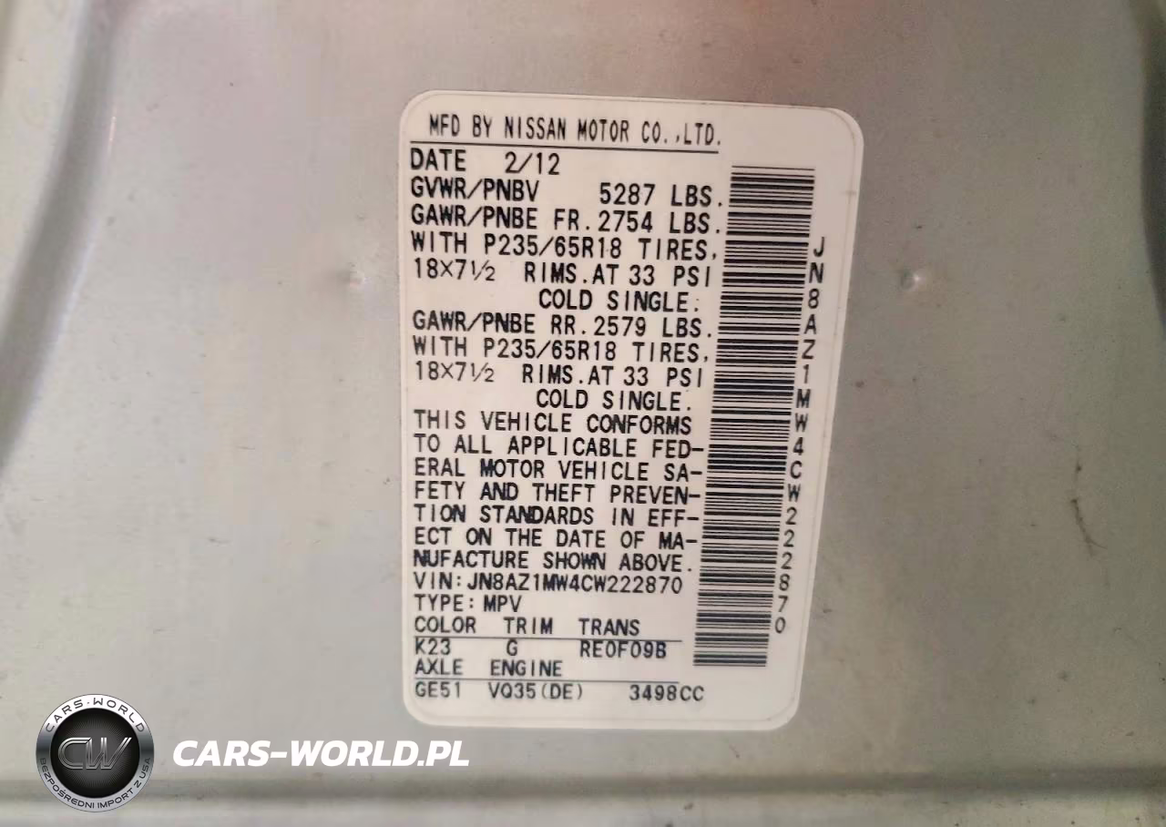 2012 Nissan Murano S VIN:JN8AZ1MW4CW222870 - 12