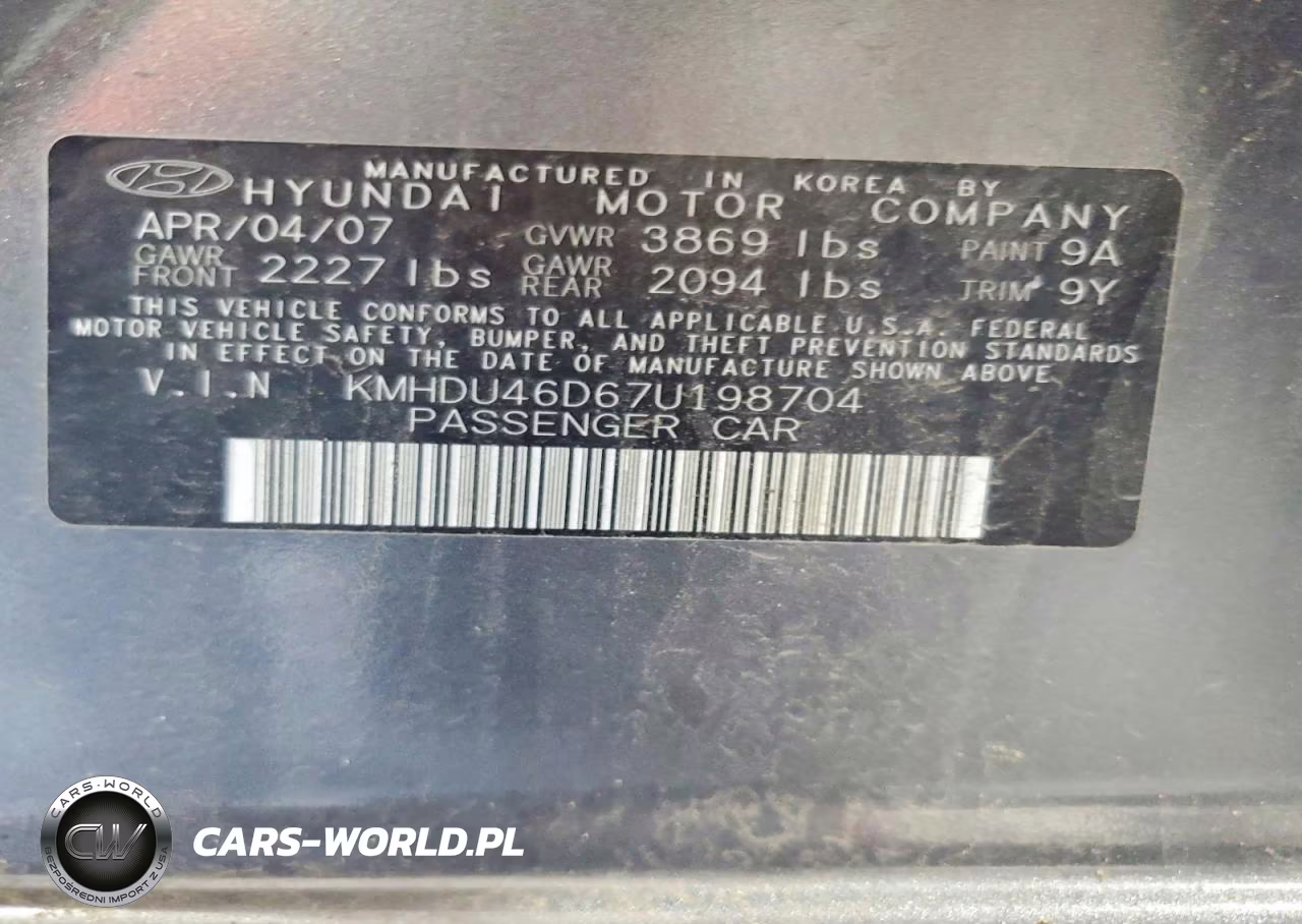 2007 Hyundai Elantra Gls VIN:KMHDU46D67U198704 - 12