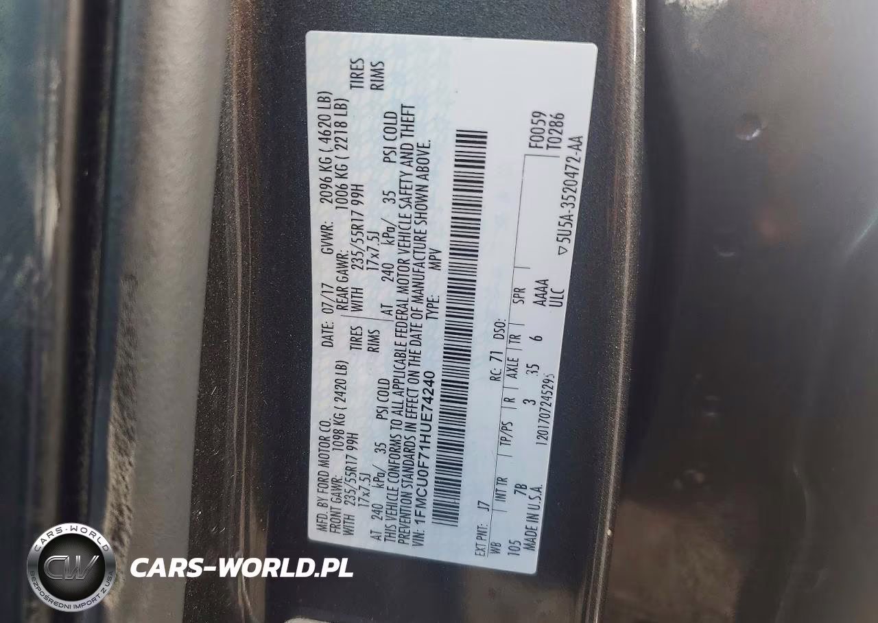 2017 Ford Escape VIN:1FMCU0F71HUE74240 - 13