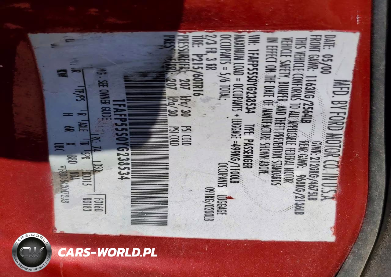 2000 Ford Taurus Ses VIN:1FAFP55S0YG238534 - 12