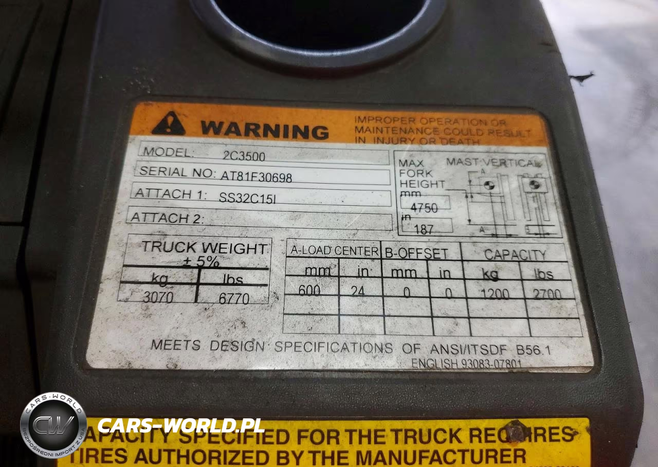 1998 Caterpillar 2C3500 Forklift VIN:AT81F30698 - 10