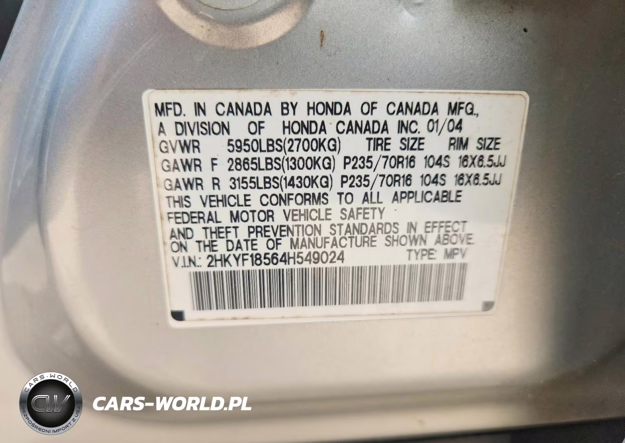 2004 Honda Pilot Exl VIN:2HKYF18564H549024 - 14