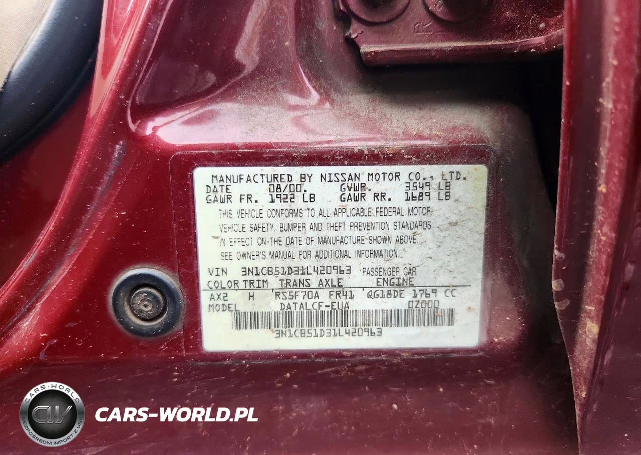2001 Nissan Sentra Xe VIN:3N1CB51D31L420963 - 12