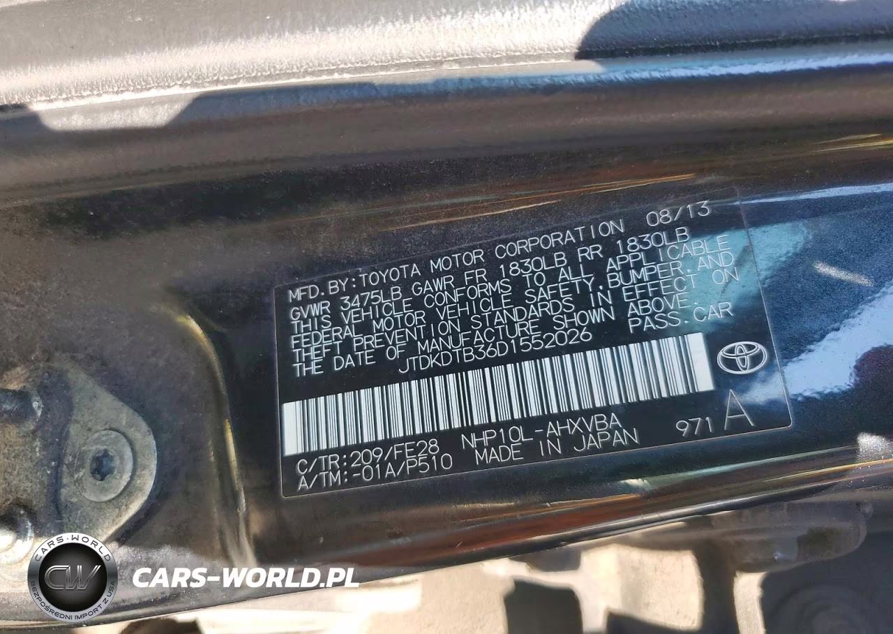 2013 Toyota Prius C VIN:JTDKDTB36D1552026 - 13