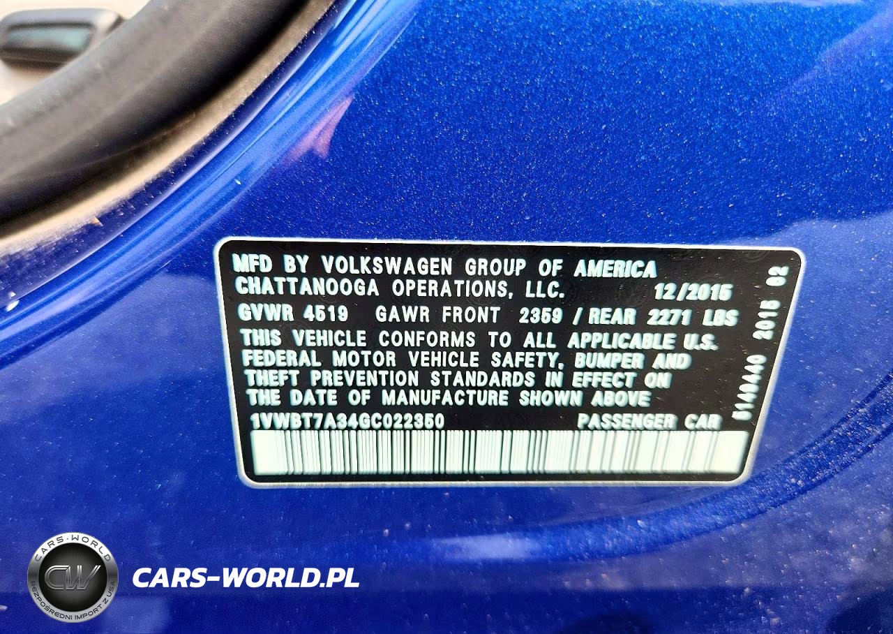 2016 Volkswagen Passat Se VIN:1VWBT7A34GC022350 - 12