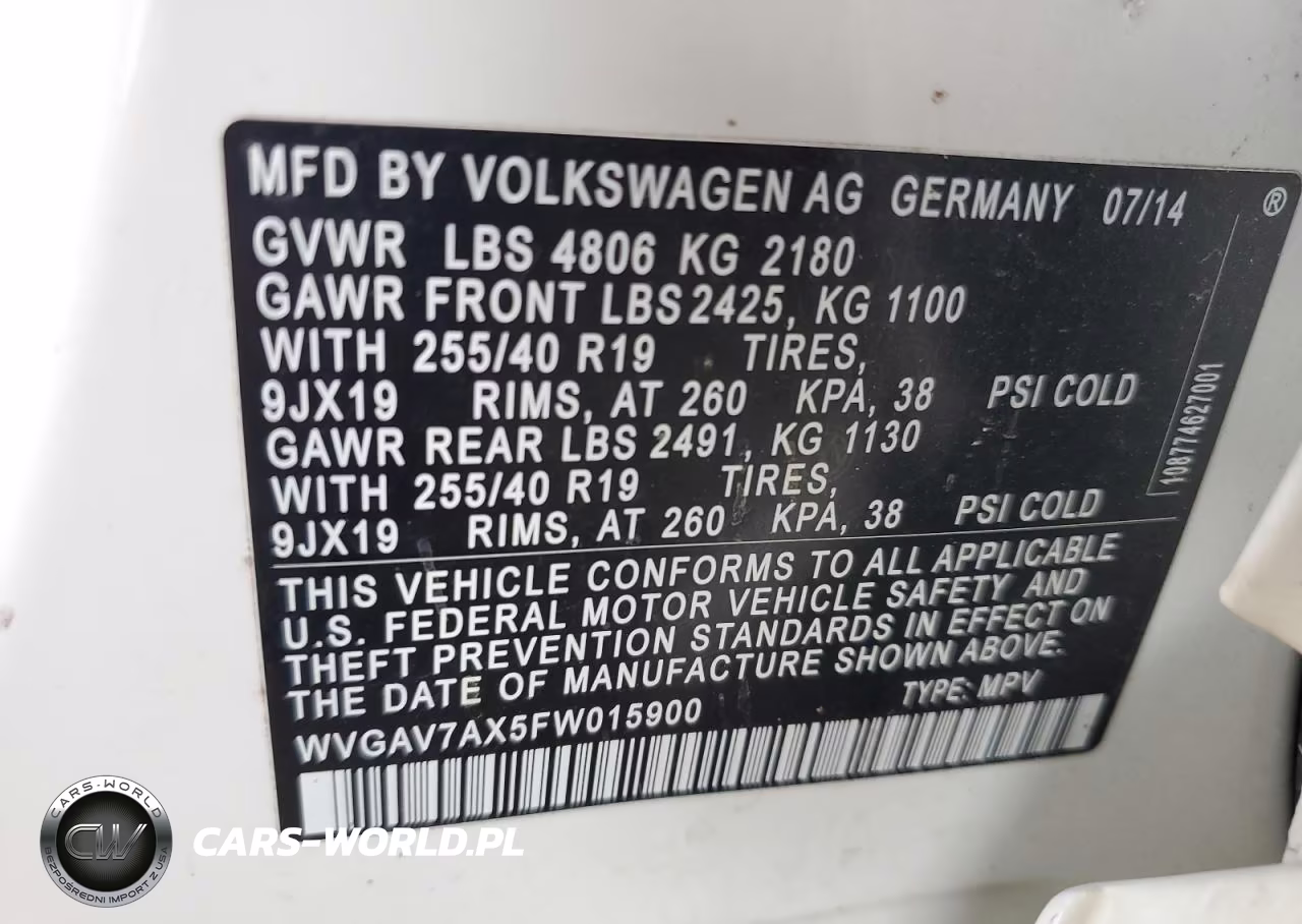 2015 Volkswagen Tiguan S VIN:WVGAV7AX5FW015900 - 13