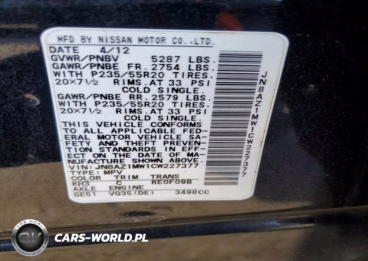 2012 Nissan Murano S VIN:JN8AZ1MW1CW227377 - 13