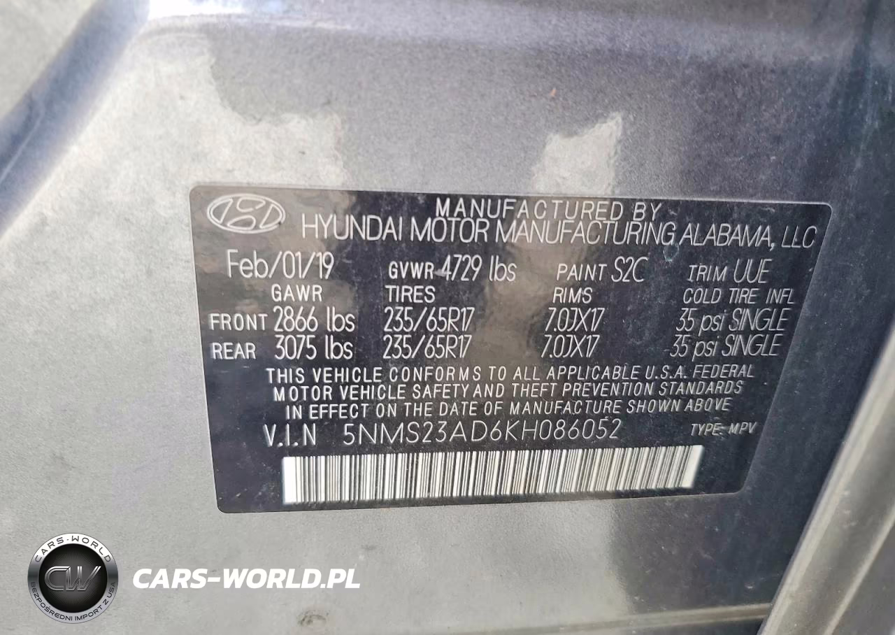 2019 Hyundai Santa Fe Se VIN:5NMS23AD6KH086052 - 13