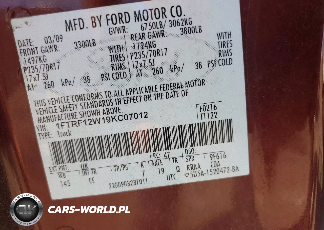 2009 Ford F150 VIN:1FTRF12W19KC07012 - 12