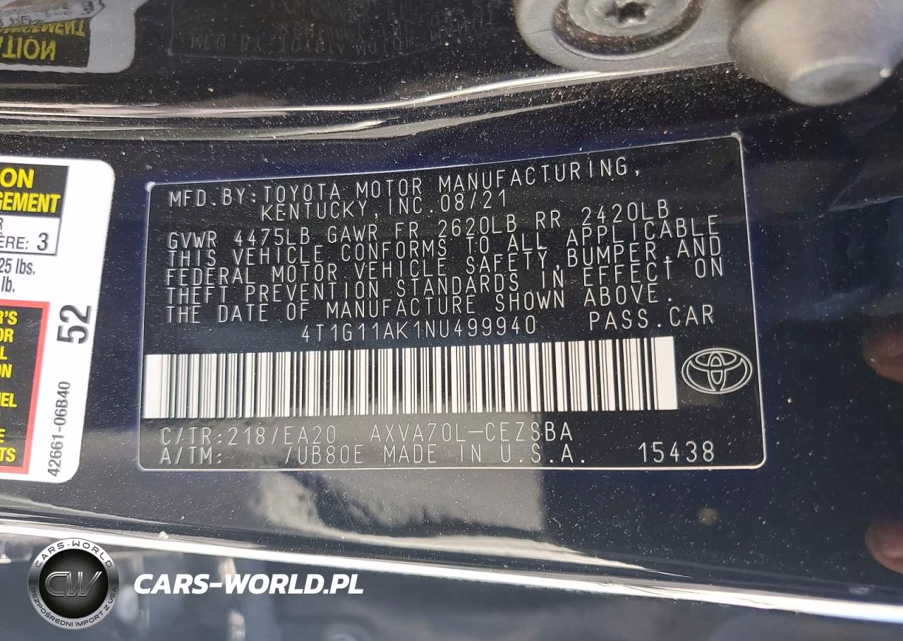 2022 Toyota Camry Se VIN:4T1G11AK1NU499940 - 13