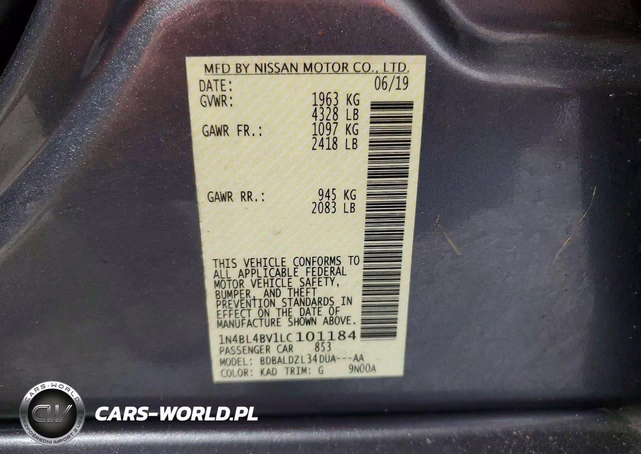 2020 Nissan Altima S VIN:1N4BL4BV1LC101184 - 12