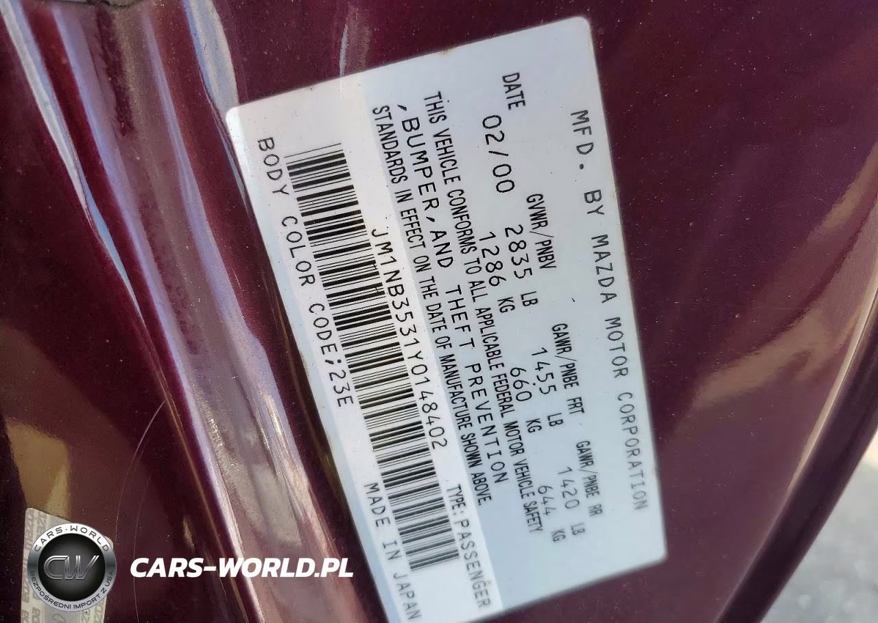 2000 Mazda Mx-5 Miata Base VIN:JM1NB3531Y0148402 - 12