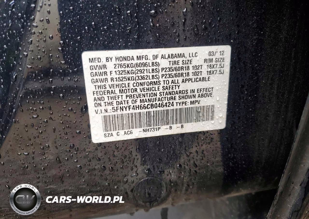 2012 Honda Pilot Exl VIN:5FNYF4H66CB046424 - 13