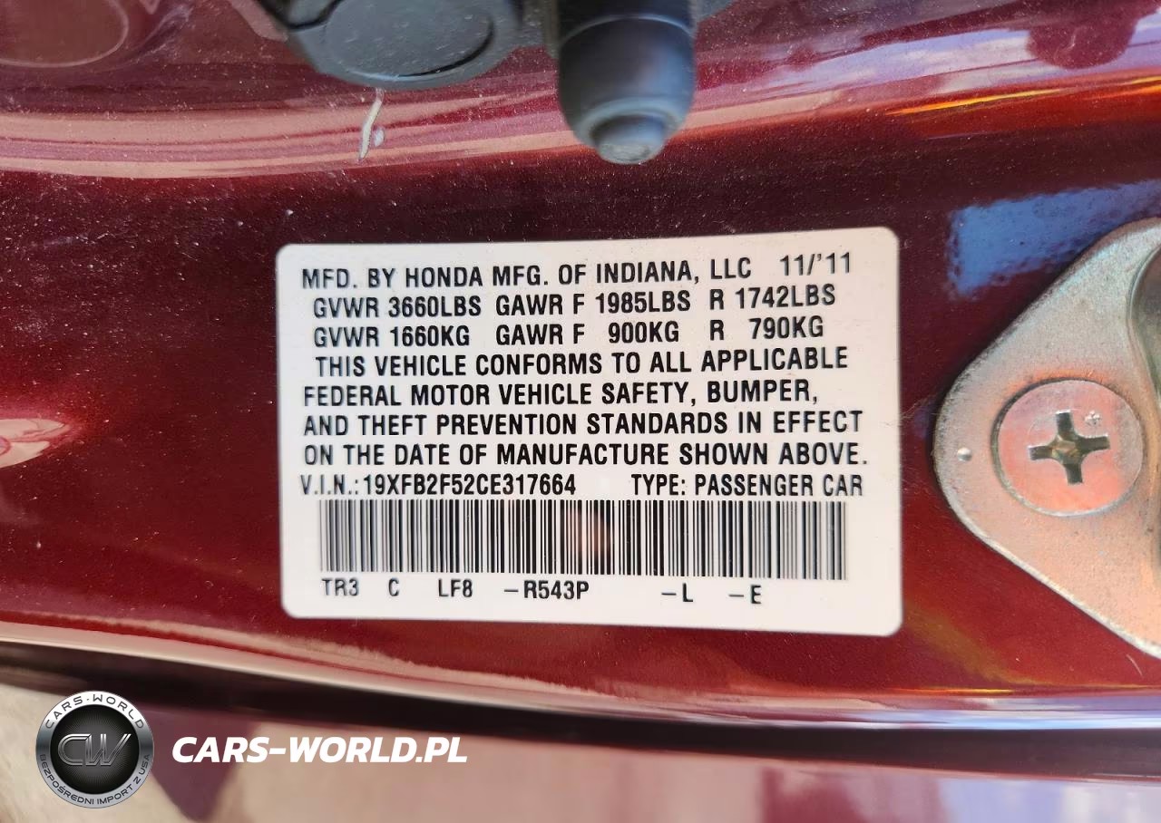 2012 Honda Civic Lx VIN:19XFB2F52CE317664 - 13