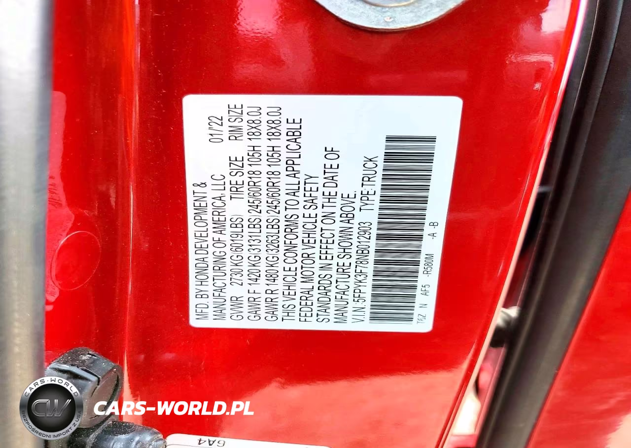 2022 Honda Ridgeline Rtl VIN:5FPYK3F78NB012903 - 12