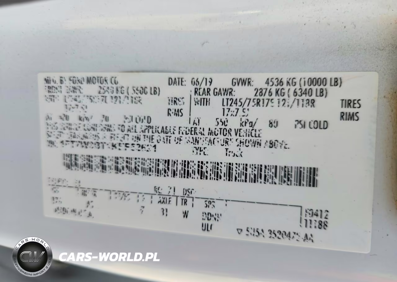 2019 Ford F350 Super Duty VIN:1FT7W3BT1KEF52621 - 12
