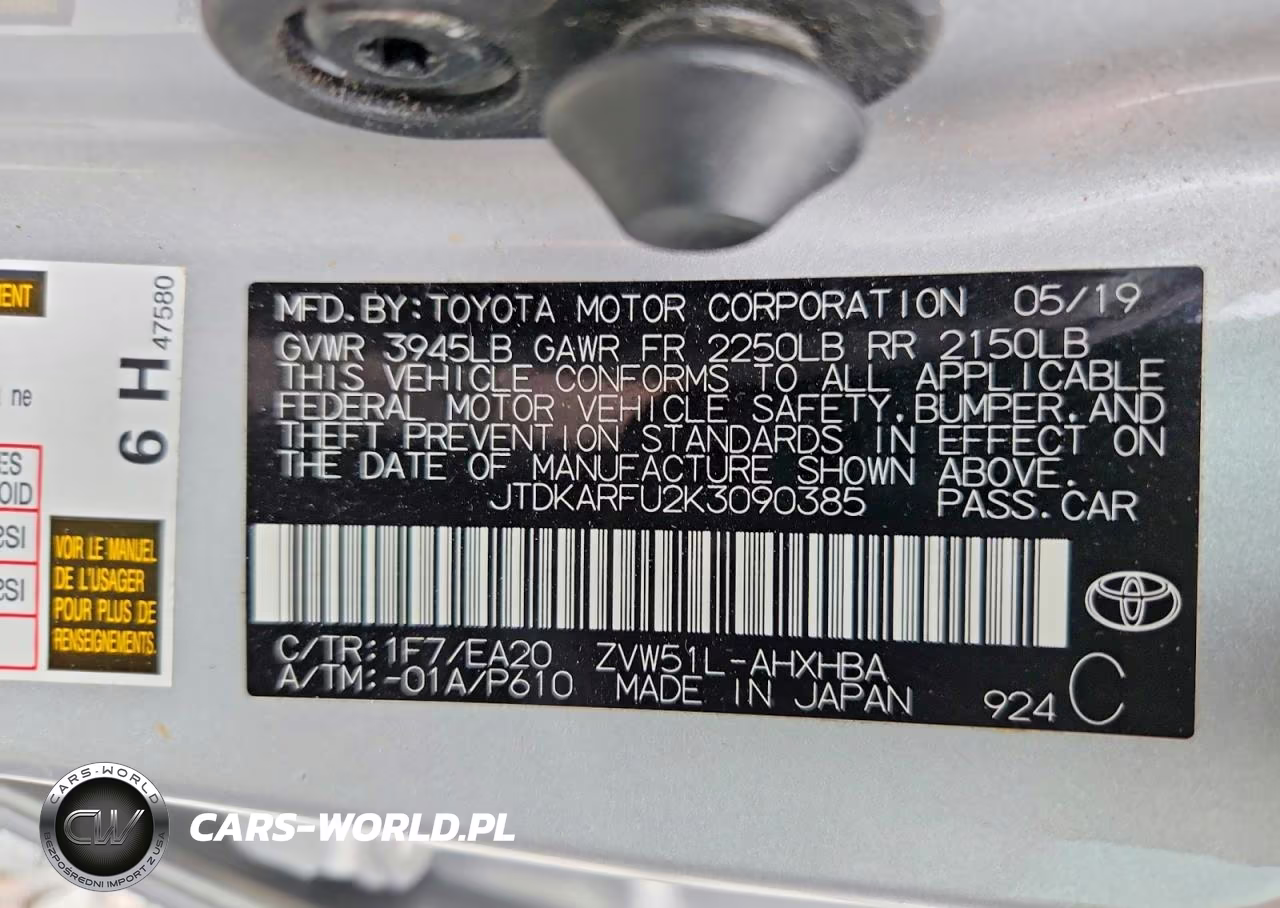 2019 Toyota Prius Xle VIN:JTDKARFU2K3090385 - 12