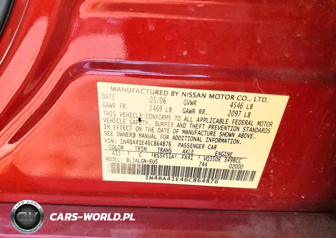 2006 Nissan Maxima 3.5 Se VIN:1N4BA41E46C864876 - 12