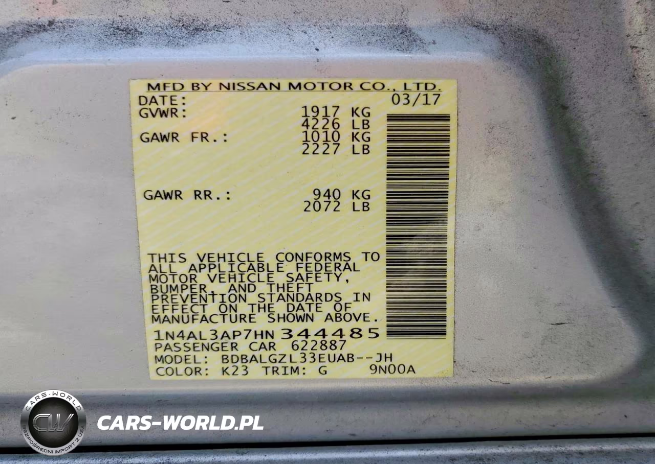 2017 Nissan Altima 2.5 S VIN:1N4AL3AP7HN344485 - 14