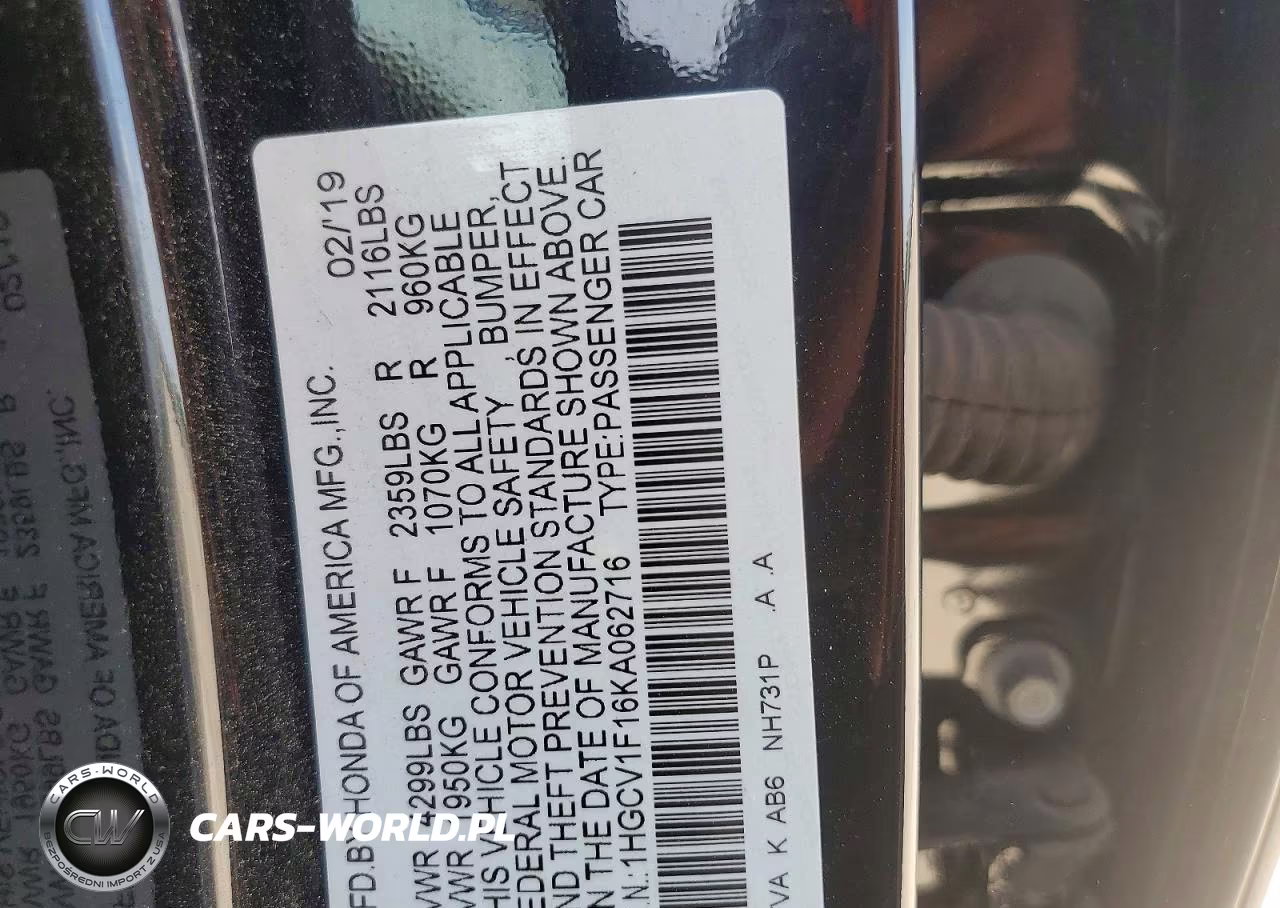 2019 Honda Accord Lx VIN:1HGCV1F16KA062716 - 13