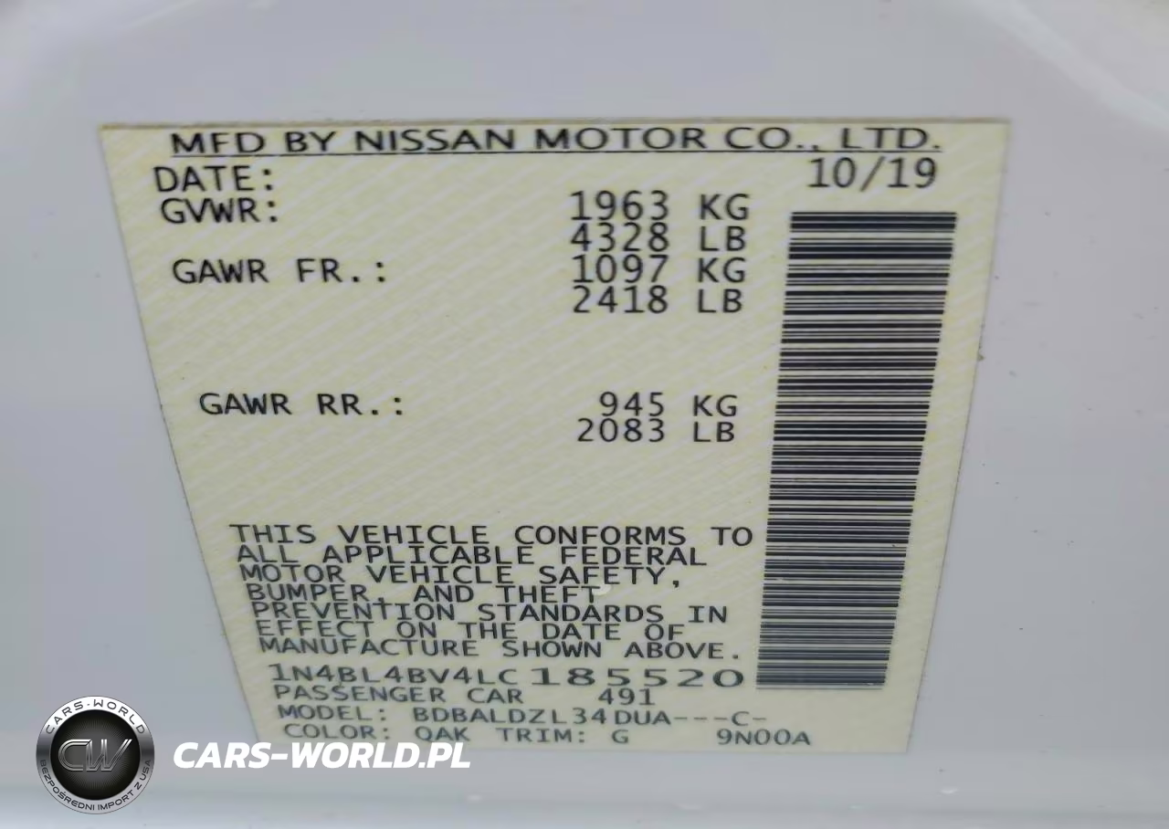 2020 Nissan Altima S VIN:1N4BL4BV4LC185520 - 13