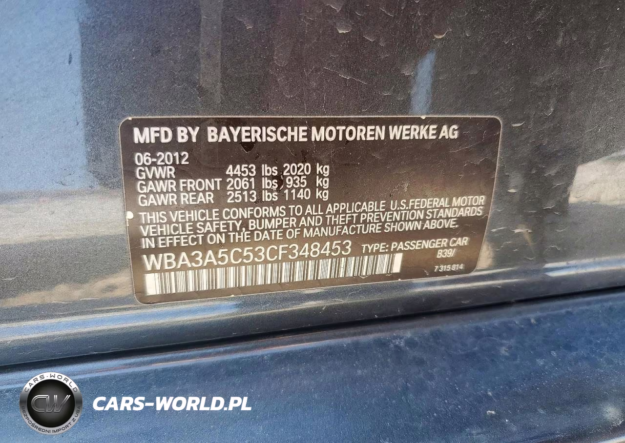 2012 BMW 328 I VIN:WBA3A5C53CF348453 - 12
