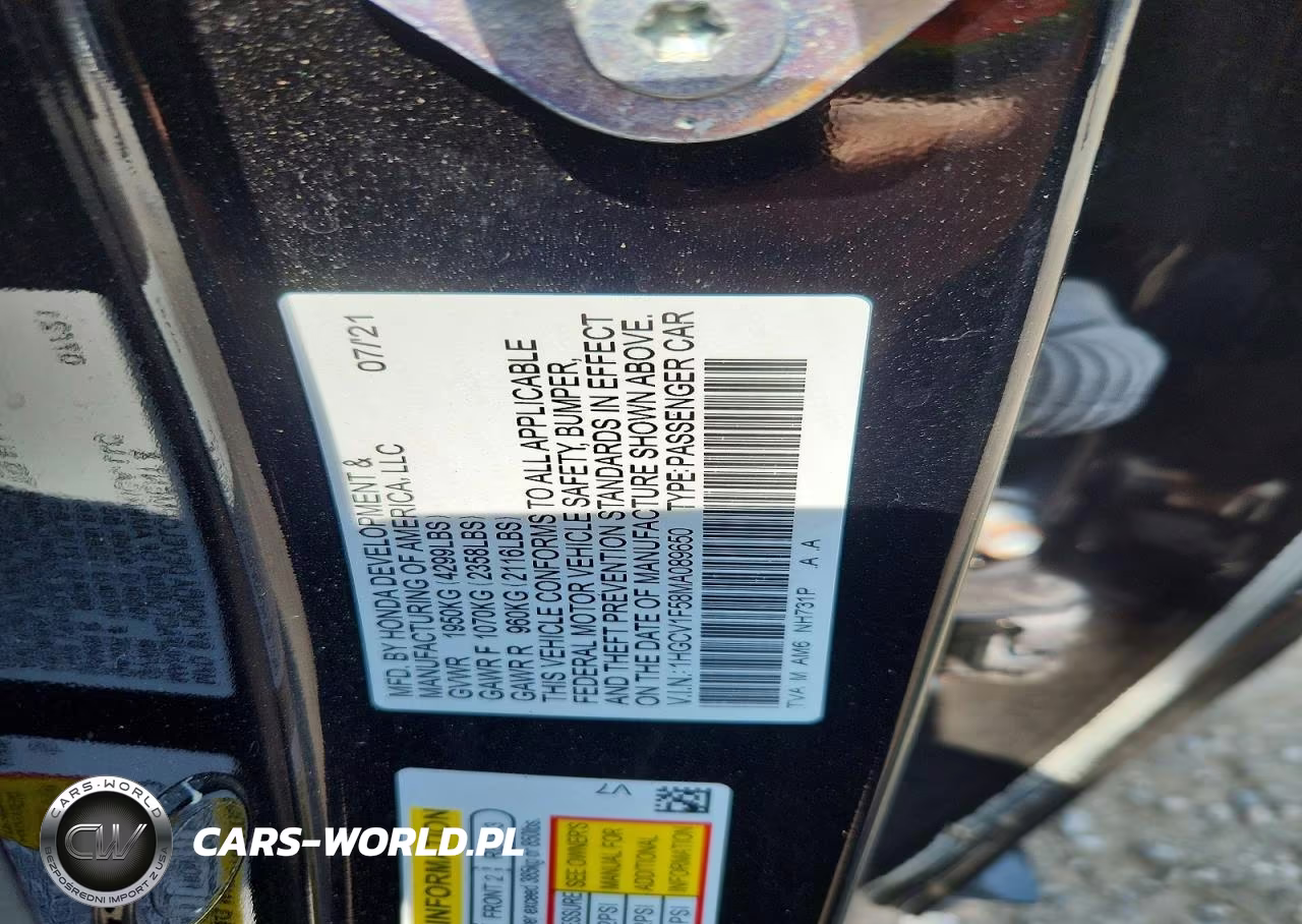 2021 Honda Accord Exl VIN:1HGCV1F58MA089650 - 12