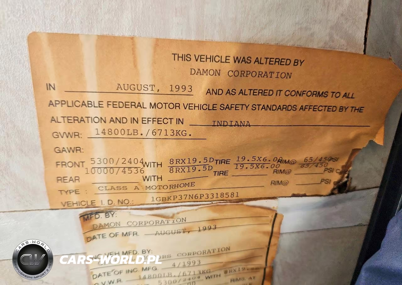 1993 Damon Ultrasport Rv VIN:1GBKP37N6P3318581 - 10