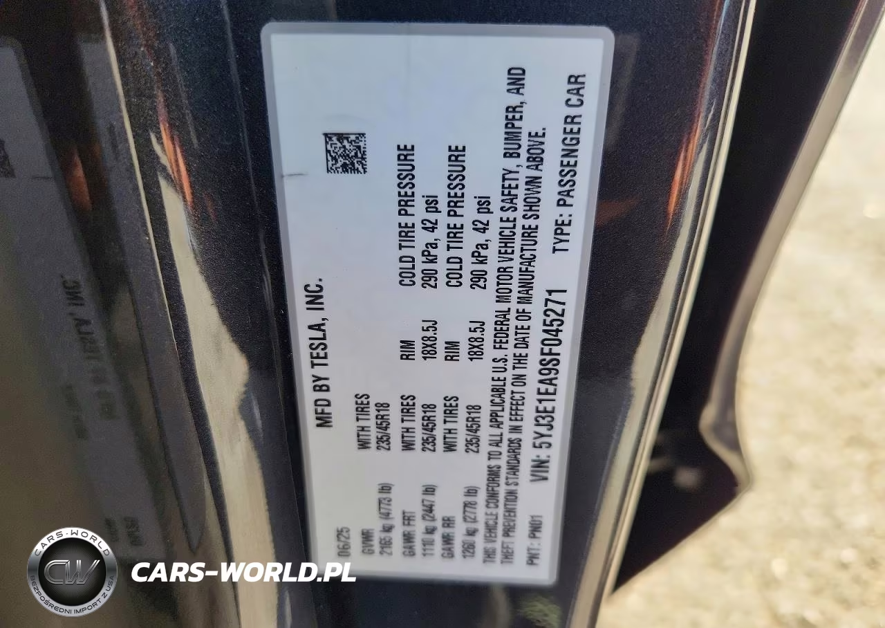 2025 Tesla Model 3 VIN:5YJ3E1EA9SF045271 - 12
