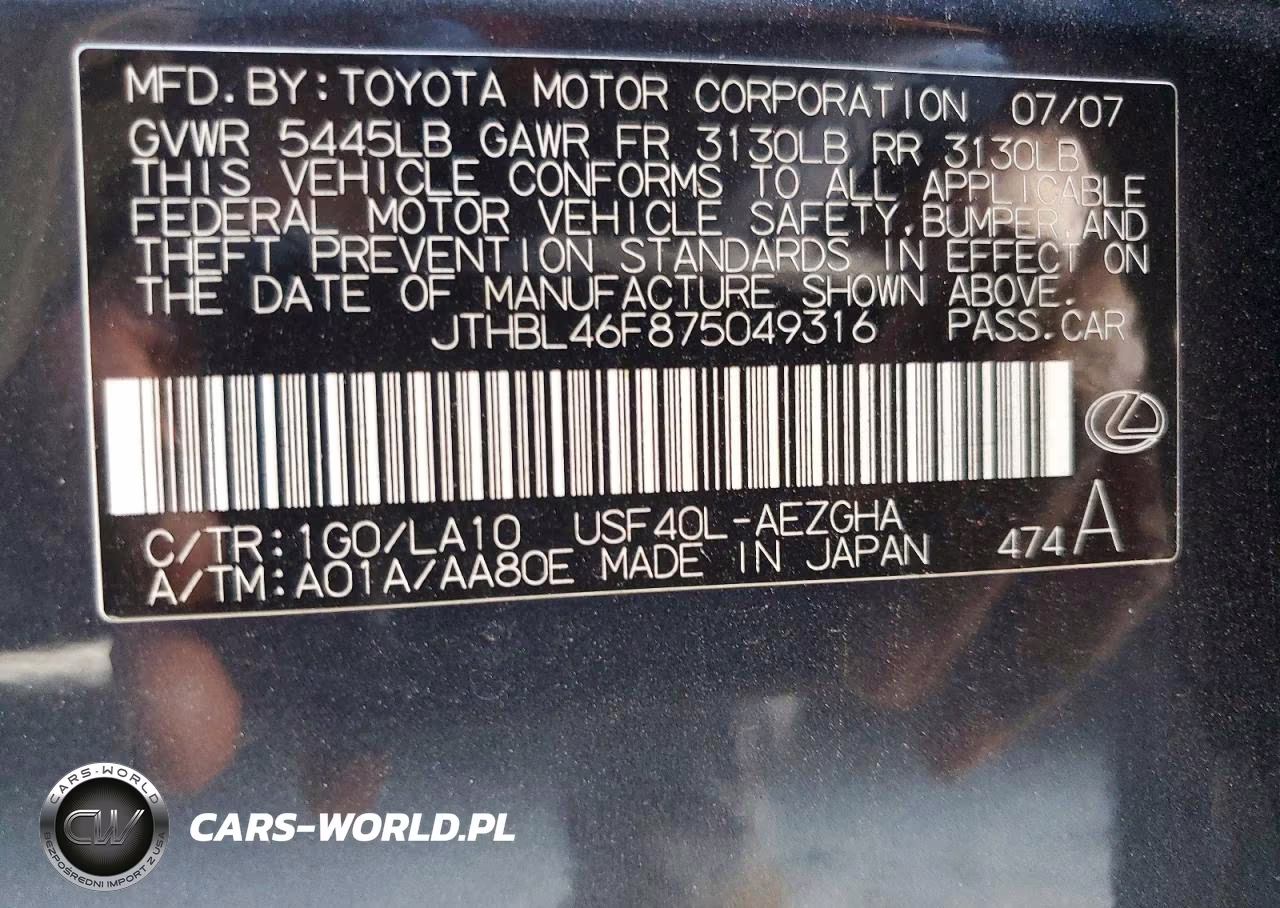 2007 Lexus Ls 460 VIN:JTHBL46F875049316 - 12