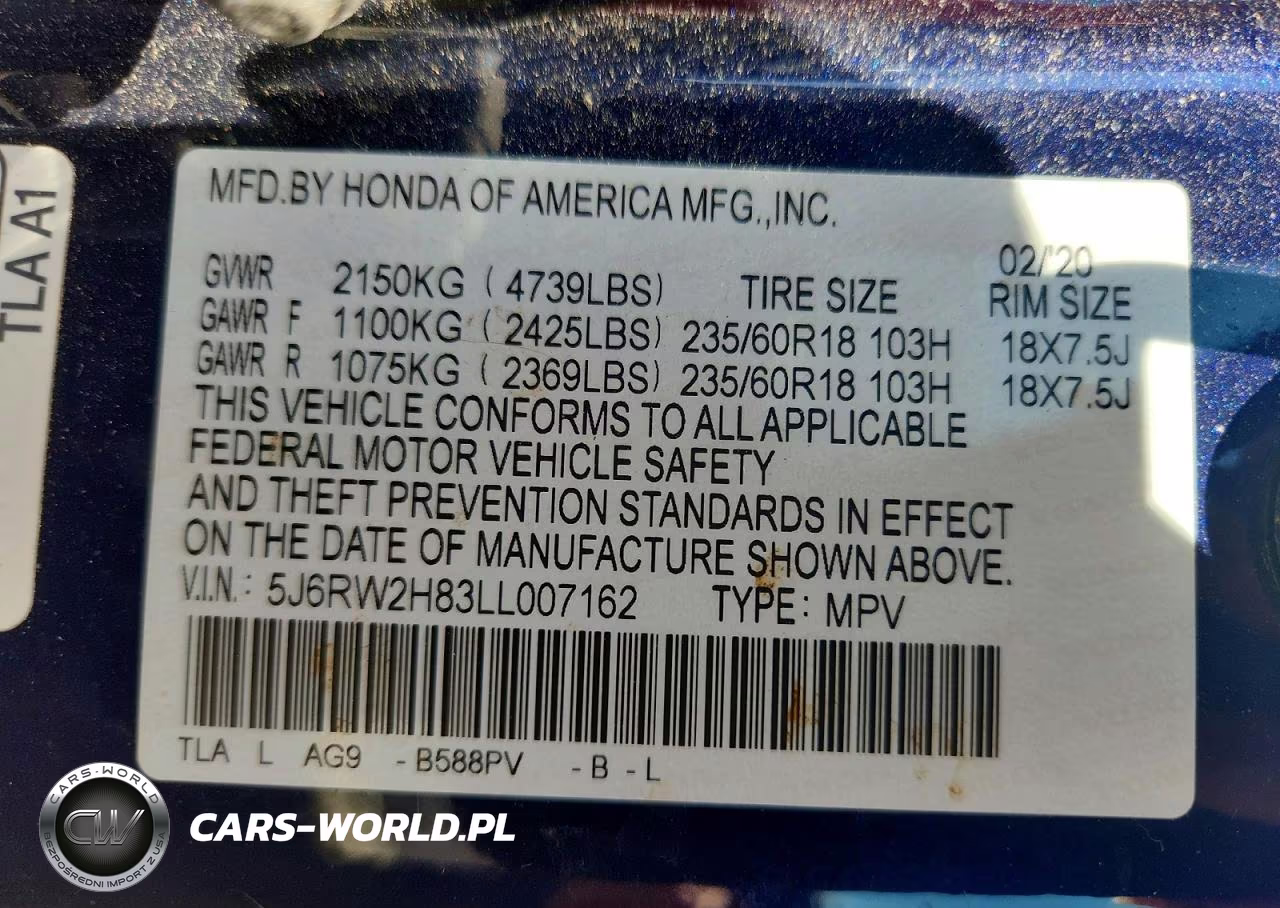 2020 Honda Cr-V Exl VIN:5J6RW2H83LL007162 - 13