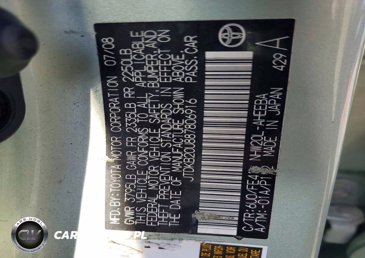 2008 Toyota Prius Base VIN:JTDKB20U887806916 - 13