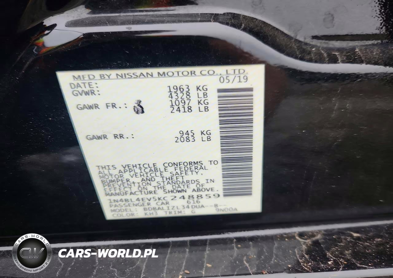 2019 Nissan Altima Sl VIN:1N4BL4EV5KC248859 - 13