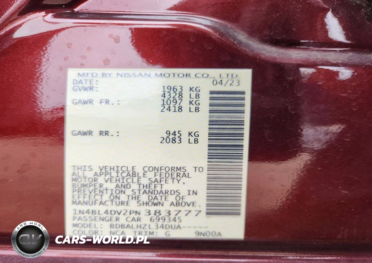 2023 Nissan Altima Sv VIN:1N4BL4DV2PN383777 - 12