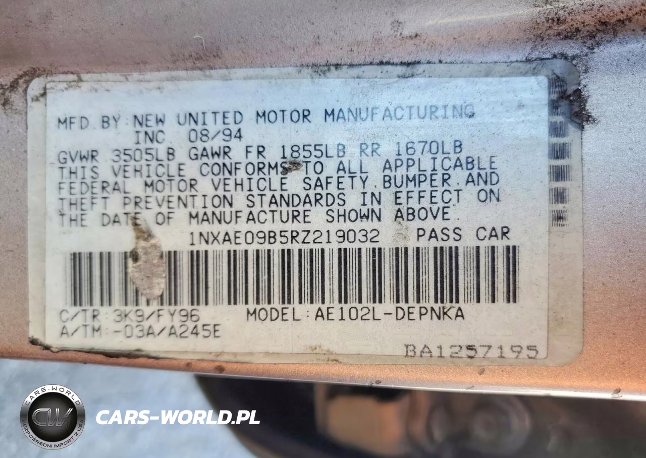 1994 Toyota Corolla Dx VIN:1NXAE09B5RZ219032 - 12